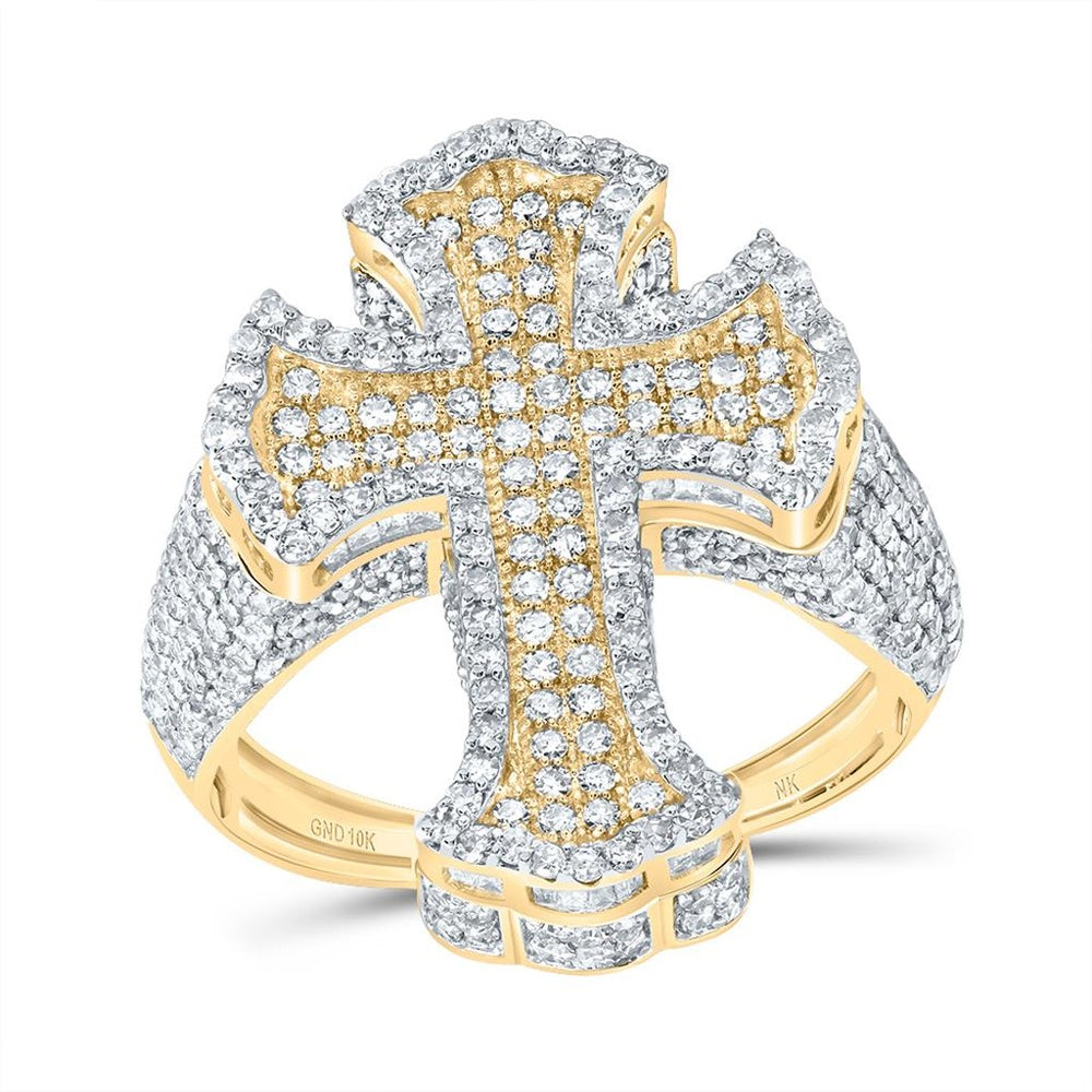 10K Yellow Gold Diamond Cross Ring - 2 5/8 Carat Total Diamond Weight