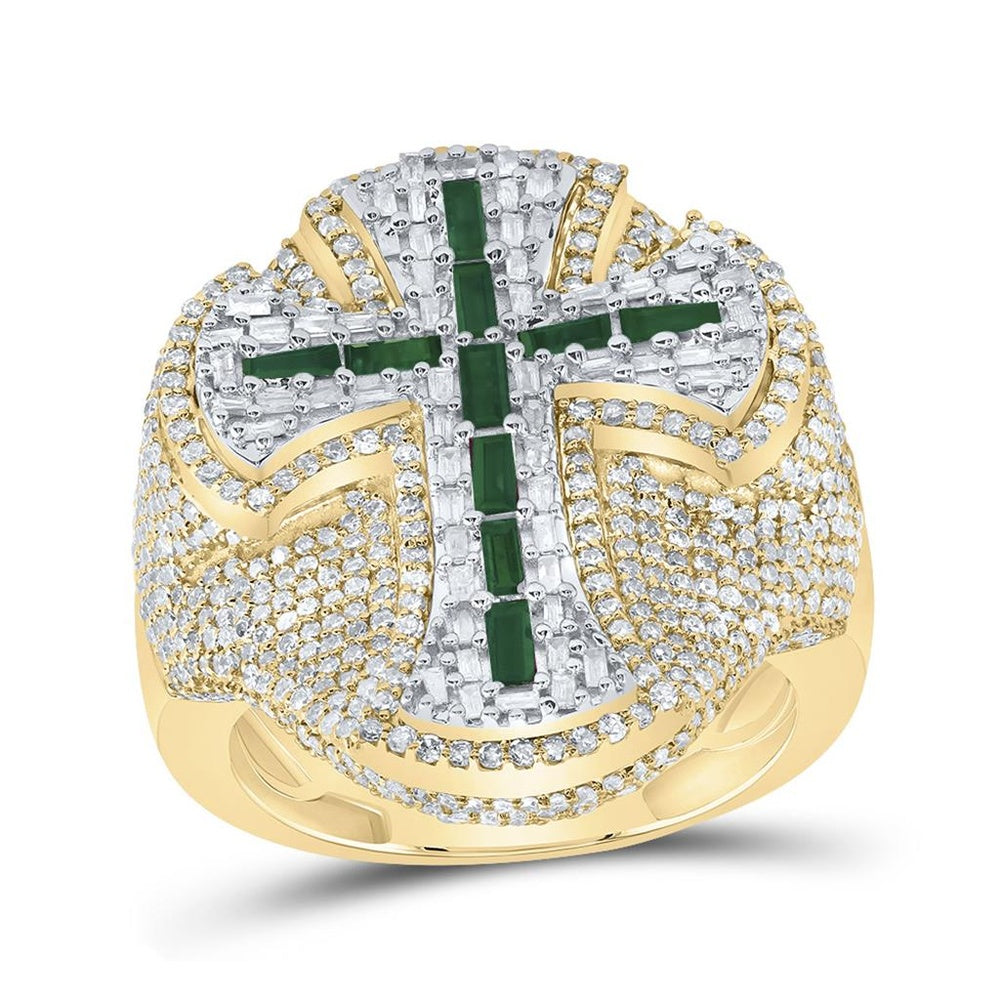 10K Yellow Gold Diamond Cross Ring - 3 3/4 Carat Total Diamond Weight