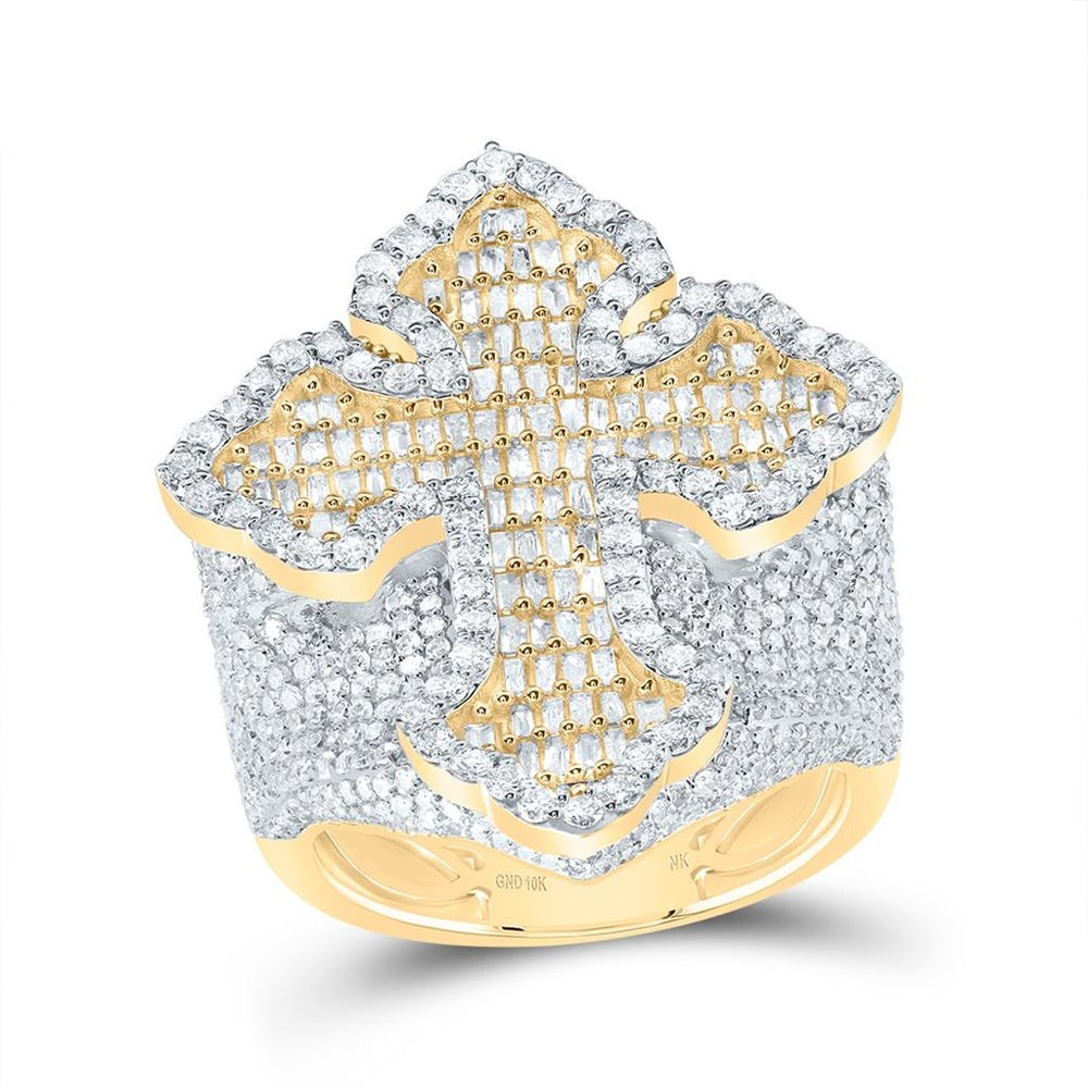 10K Yellow Gold Diamond Cross Ring - 3 5/8 Carat Total Diamond Weight