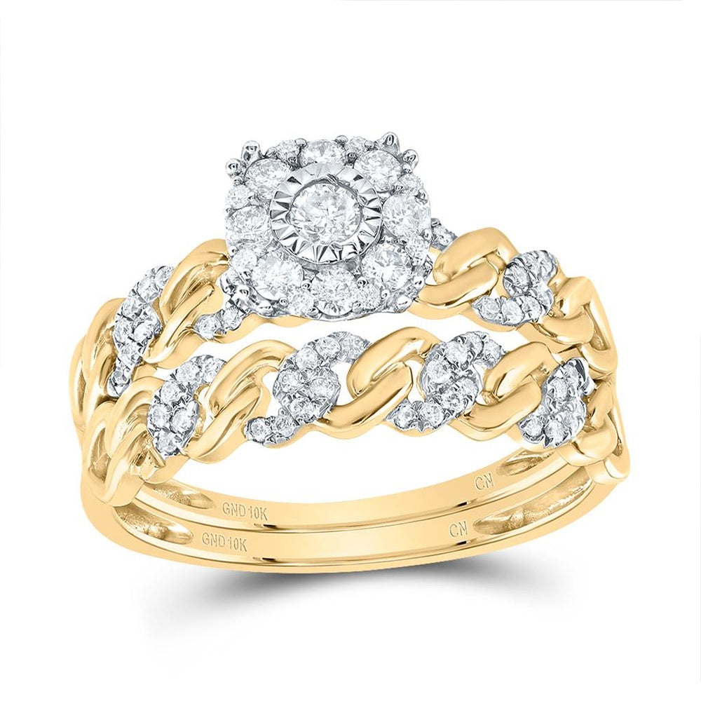 10K Yellow Gold Diamond Cuban Link Ring - 1/2 Carat Total Diamond Weight
