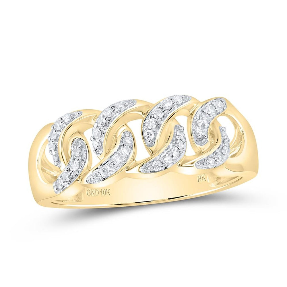 10K Yellow Gold Diamond Cuban Link Ring - 1/4 Carat Total Diamond Weight