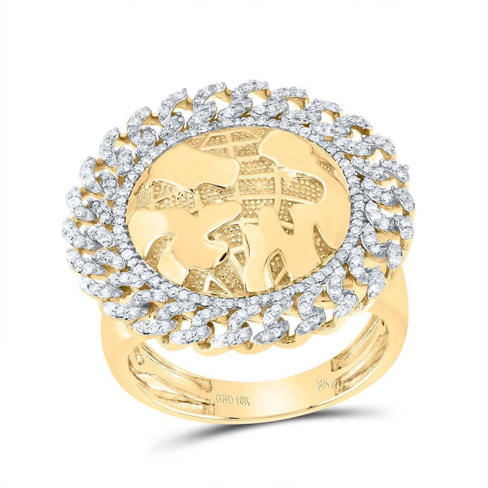 10K Yellow Gold Diamond Cuban Link Ring - 3/4 Carat Total Diamond Weight