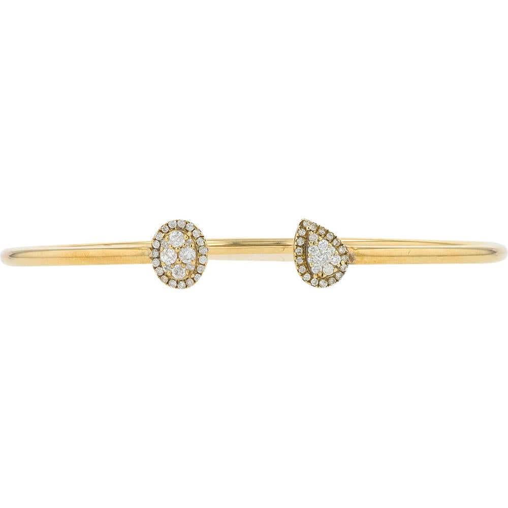 10K Yellow Gold Diamond Cuff Bangle with Milgrain Halo - 0.50 Carat Total Diamond Weight