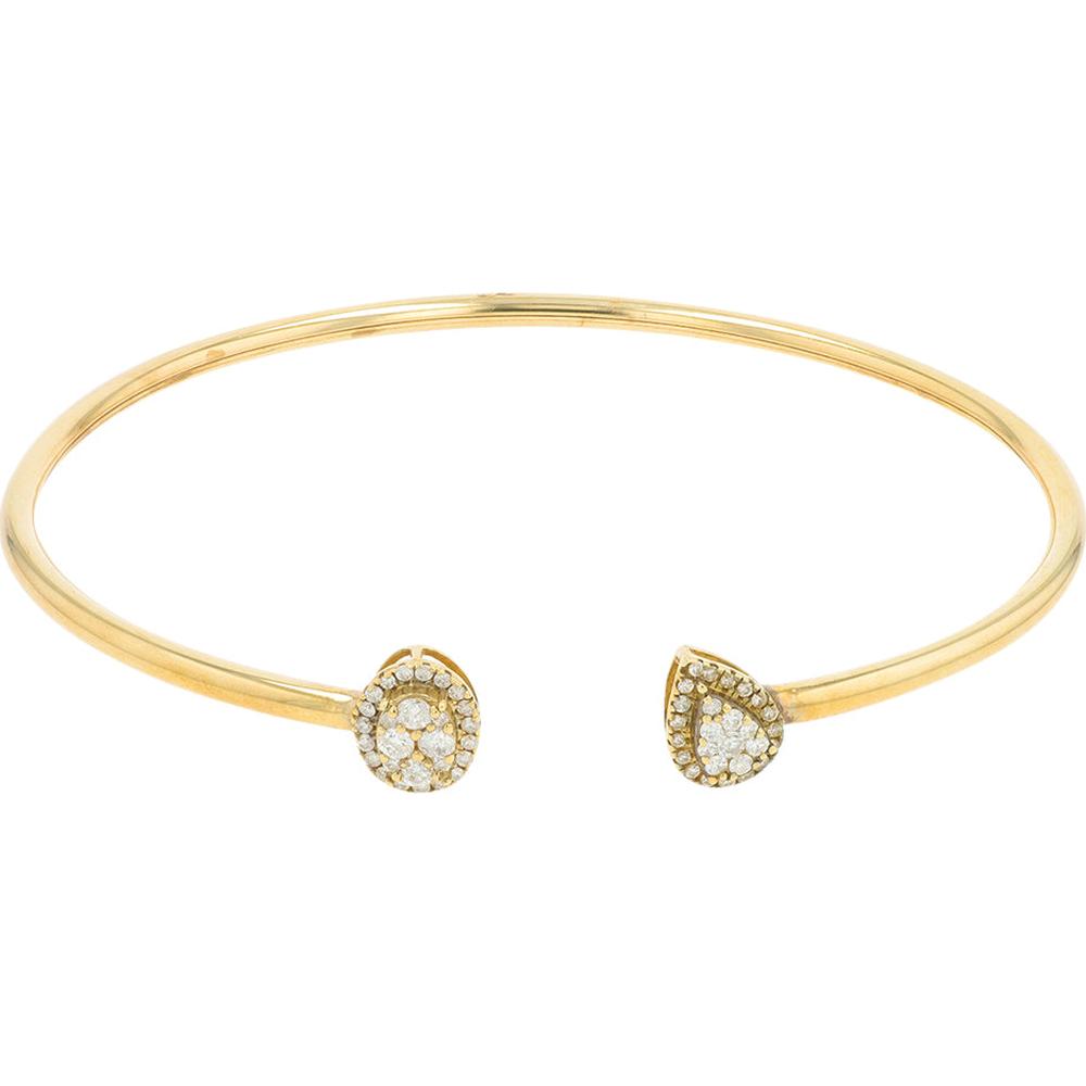10K Yellow Gold Diamond Cuff Bangle with Milgrain Halo - 0.50 Carat Total Diamond Weight