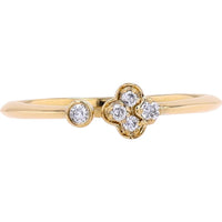 10K Yellow Gold Diamond Cuff Ring with 0.08 Carat Total Round Diamonds - Asymmetric Floral Design