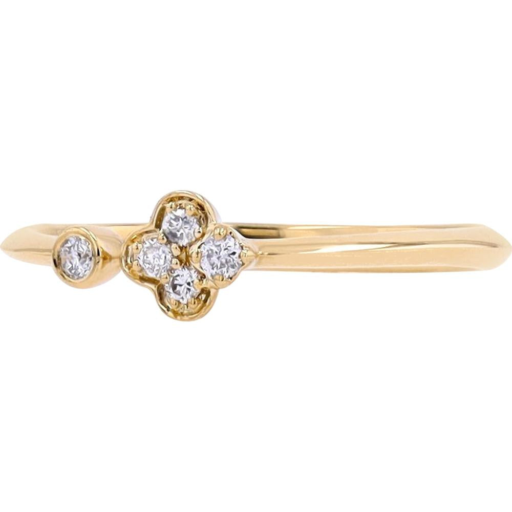 10K Yellow Gold Diamond Cuff Ring with 0.08 Carat Total Round Diamonds - Asymmetric Floral Design