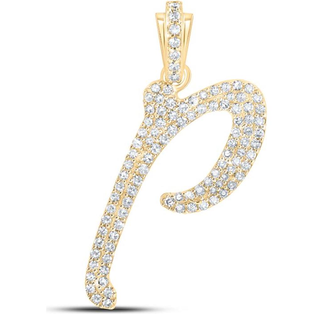 10K Yellow Gold Diamond Cursive "P" Initial Pendant with Round Diamonds - 3/8 Carat Total Weight