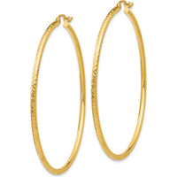 10K Yellow Gold Diamond-Cut 2mm Round Tube Hoop Earrings - 55mm Length