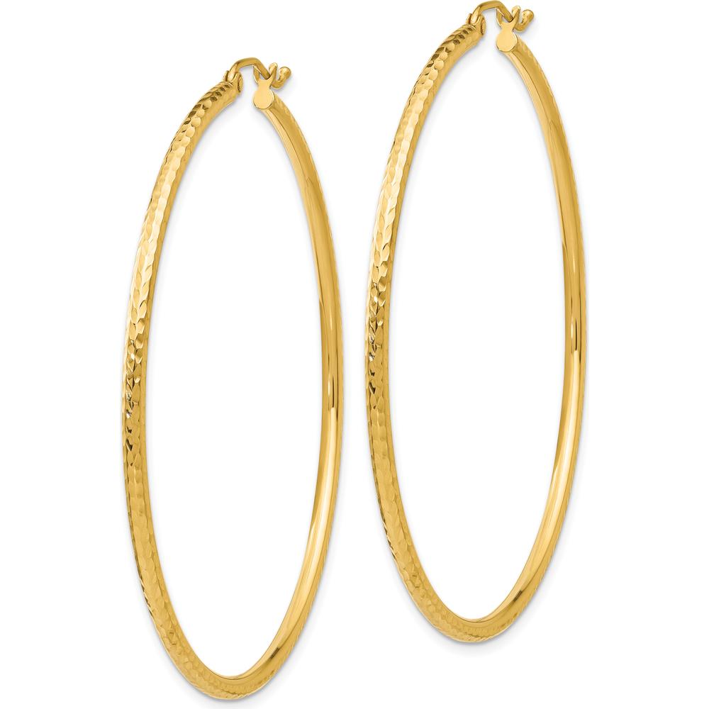 10K Yellow Gold Diamond-Cut 2mm Round Tube Hoop Earrings - 55mm Length