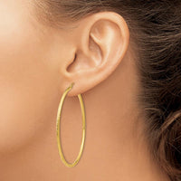 10K Yellow Gold Diamond-Cut 2mm Round Tube Hoop Earrings - 55mm Length