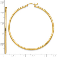 10K Yellow Gold Diamond-Cut 2mm Round Tube Hoop Earrings - 55mm Length