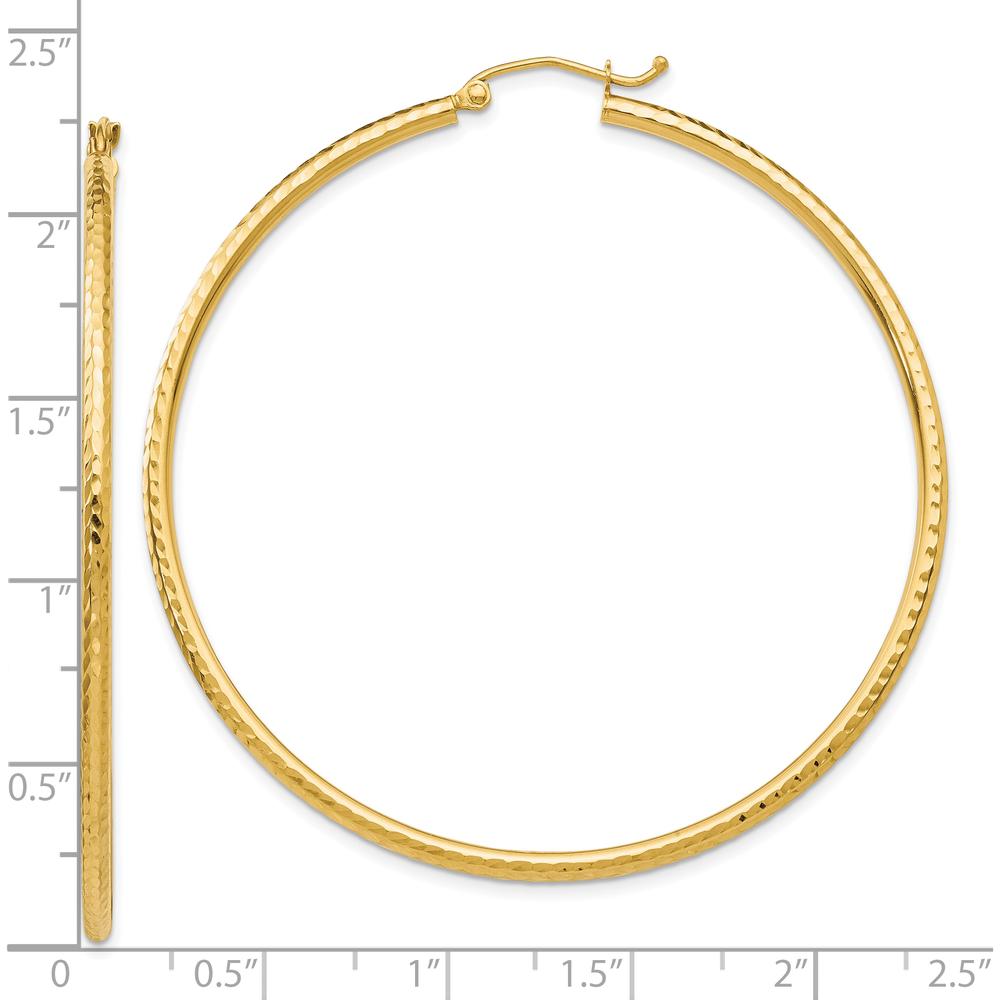 10K Yellow Gold Diamond-Cut 2mm Round Tube Hoop Earrings - 55mm Length