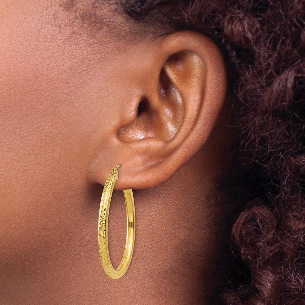 10K Yellow Gold Diamond-Cut 30mm Hoop Earrings with Polished Finish
