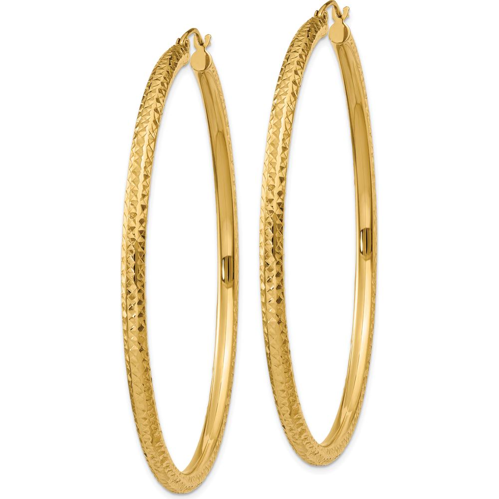 10K Yellow Gold Diamond-Cut 3mm Round Hoop Earrings - 60mm Length