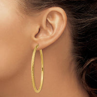 10K Yellow Gold Diamond-Cut 3mm Round Hoop Earrings - 60mm Length