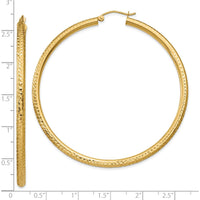 10K Yellow Gold Diamond-Cut 3mm Round Hoop Earrings - 60mm Length