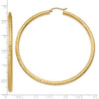 10K Yellow Gold Diamond-Cut 3mm Round Hoop Earrings - 65mm Length
