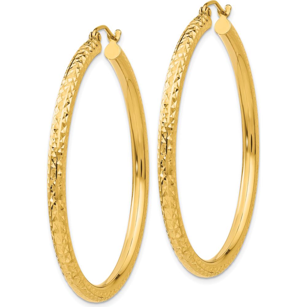 10K Yellow Gold Diamond-Cut 3mm Round Hoop Earrings - Polished Finish