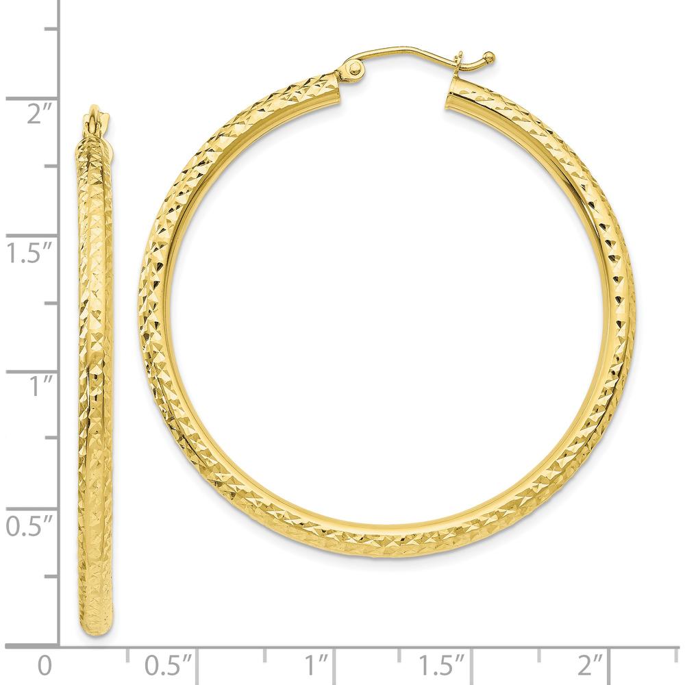 10K Yellow Gold Diamond-Cut 3mm Round Hoop Earrings - Polished Finish