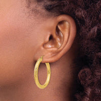 10K Yellow Gold Diamond-Cut 4mm Round Hoop Earrings - 35mm Length