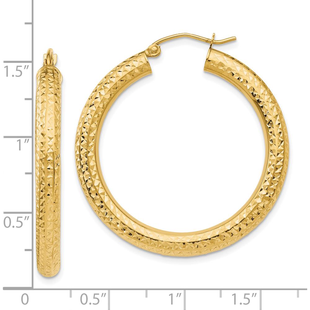 10K Yellow Gold Diamond-Cut 4mm Round Hoop Earrings - 35mm Length