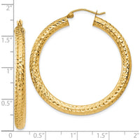 10K Yellow Gold Diamond-Cut 4mm Round Hoop Earrings - 40mm Length