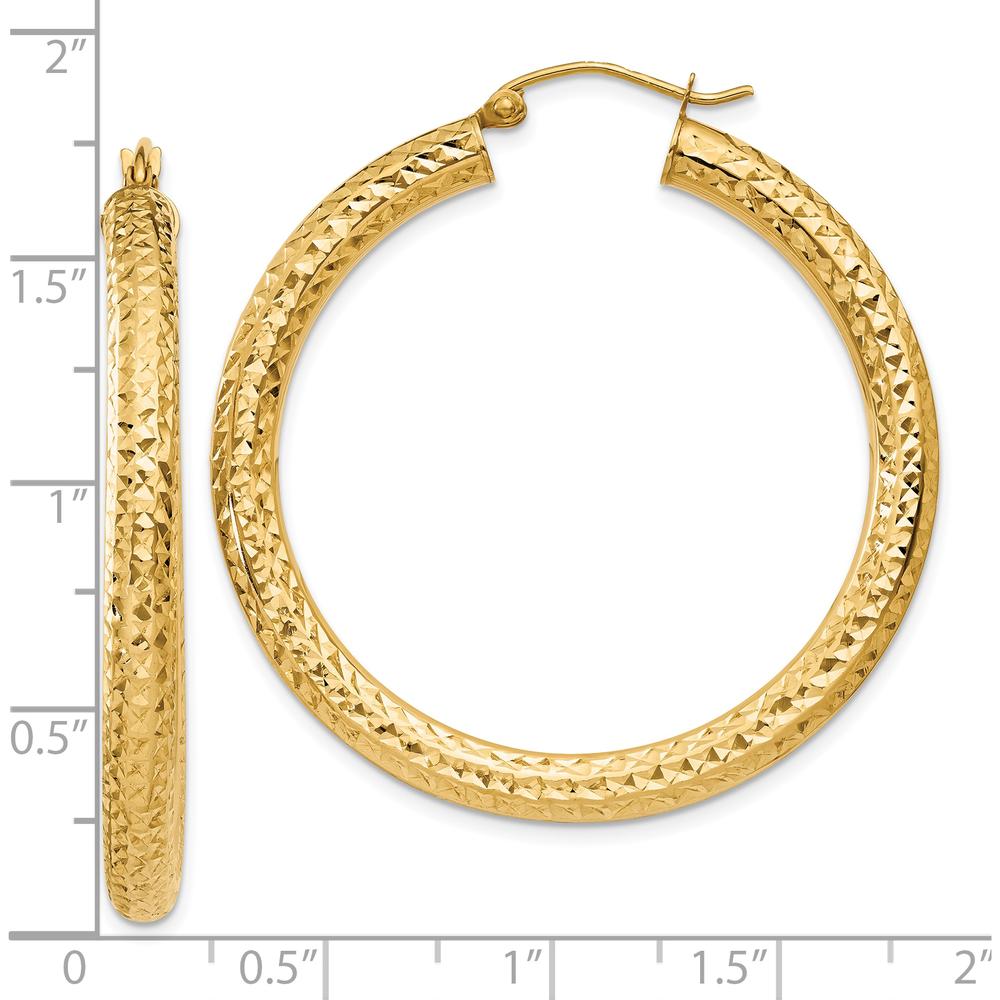 10K Yellow Gold Diamond-Cut 4mm Round Hoop Earrings - 40mm Length