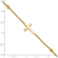 10K Yellow Gold Diamond-Cut Beaded Cross Bracelet - 7.5in Length with Lobster Clasp