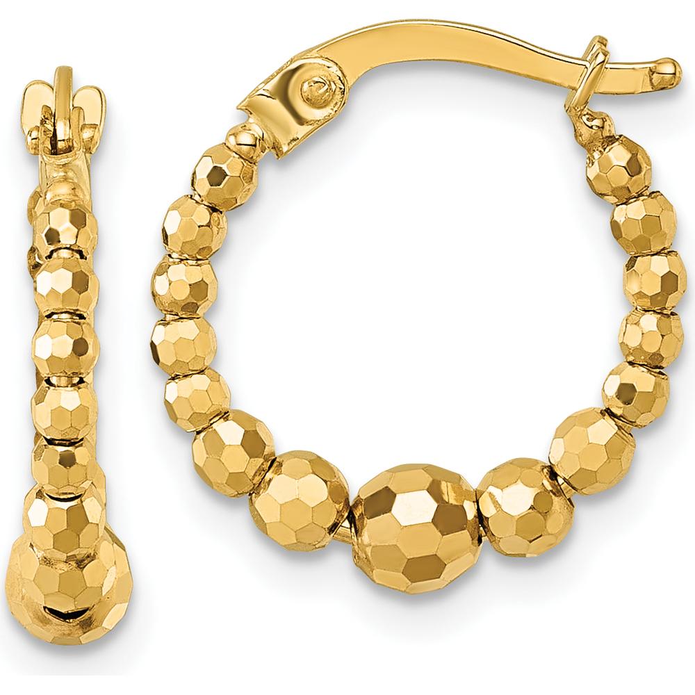10K Yellow Gold Diamond-Cut Beaded Hoop Earrings - 16mm Length