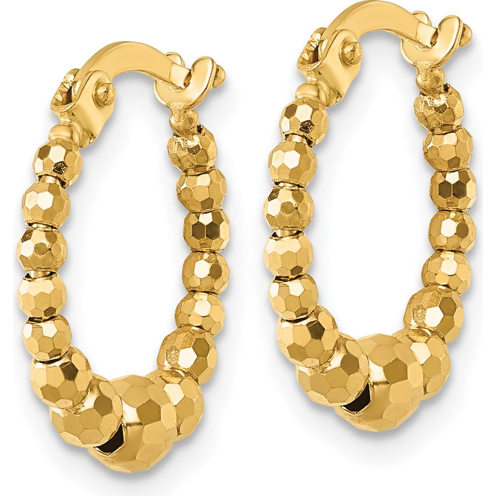 10K Yellow Gold Diamond-Cut Beaded Hoop Earrings - 16mm Length