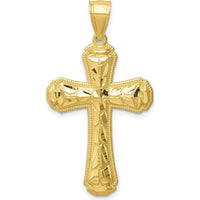 10K Yellow Gold Diamond-Cut Cross Pendant - Polished Finish, 39.64mm Length, 21.45mm Width
