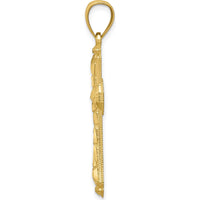 10K Yellow Gold Diamond-Cut Cross Pendant - Polished Finish, 39.64mm Length, 21.45mm Width