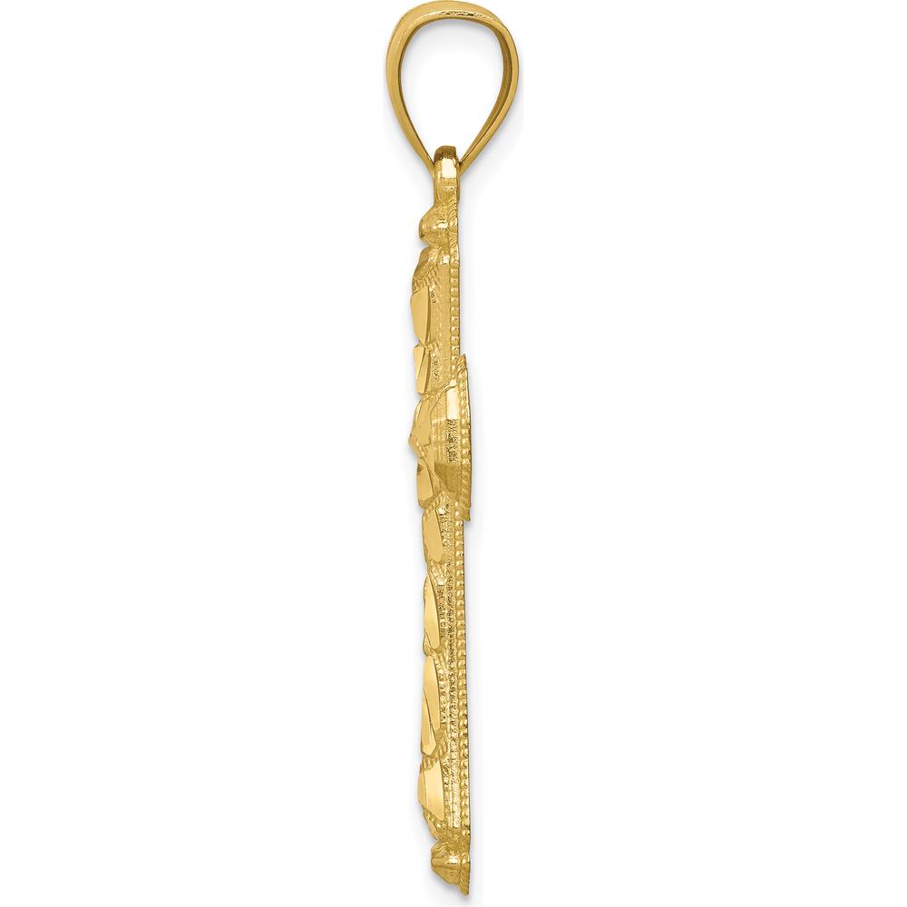 10K Yellow Gold Diamond-Cut Cross Pendant - Polished Finish, 39.64mm Length, 21.45mm Width