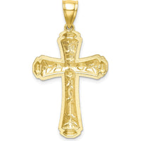 10K Yellow Gold Diamond-Cut Cross Pendant - Polished Finish, 39.64mm Length, 21.45mm Width