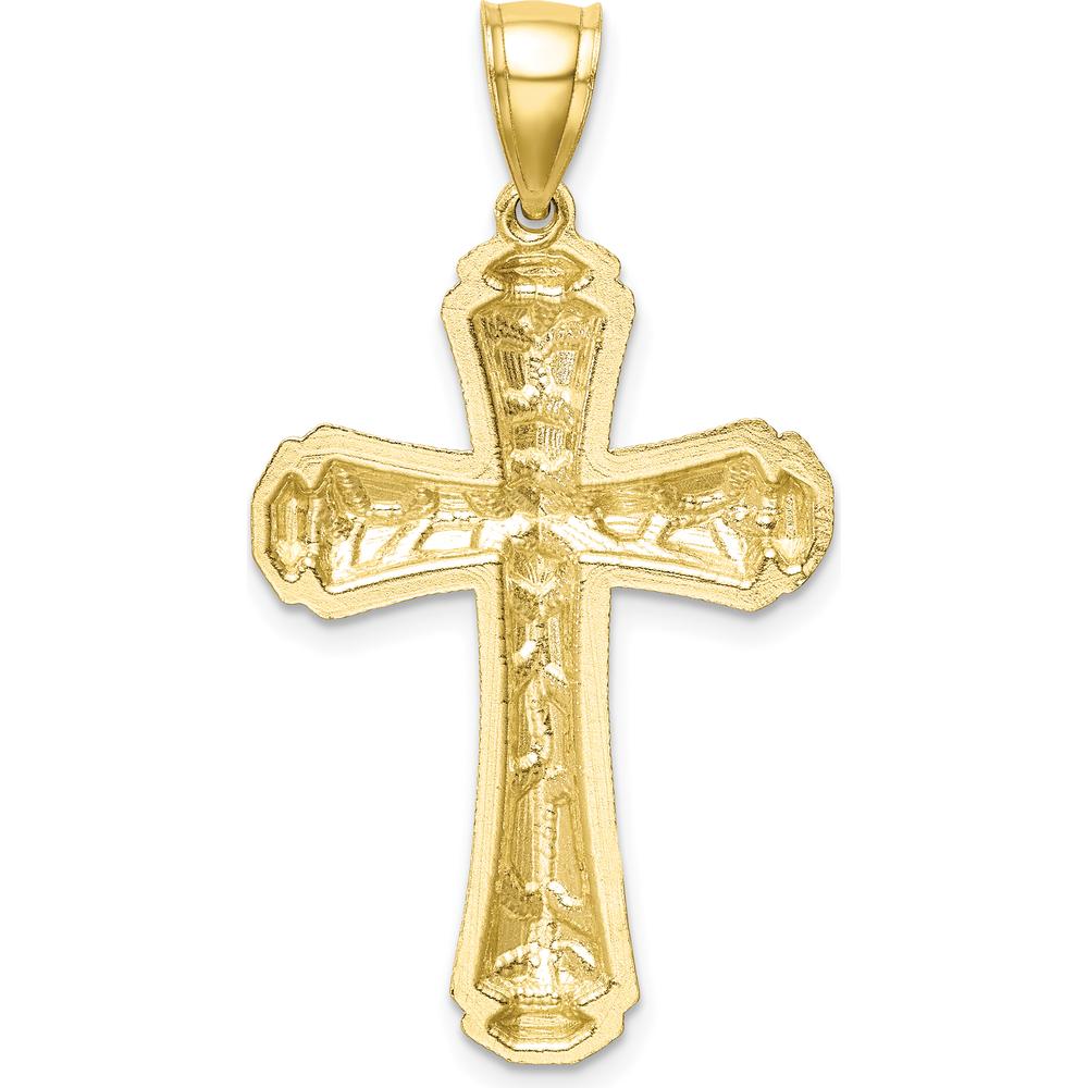 10K Yellow Gold Diamond-Cut Cross Pendant - Polished Finish, 39.64mm Length, 21.45mm Width