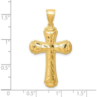 10K Yellow Gold Diamond-Cut Cross Pendant - Polished Finish, 39.64mm Length, 21.45mm Width