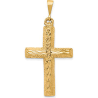10K Yellow Gold Diamond-Cut Cross Pendant - Polished Finish, 45mm Length
