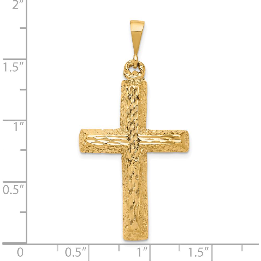 10K Yellow Gold Diamond-Cut Cross Pendant - Polished Finish, 45mm Length