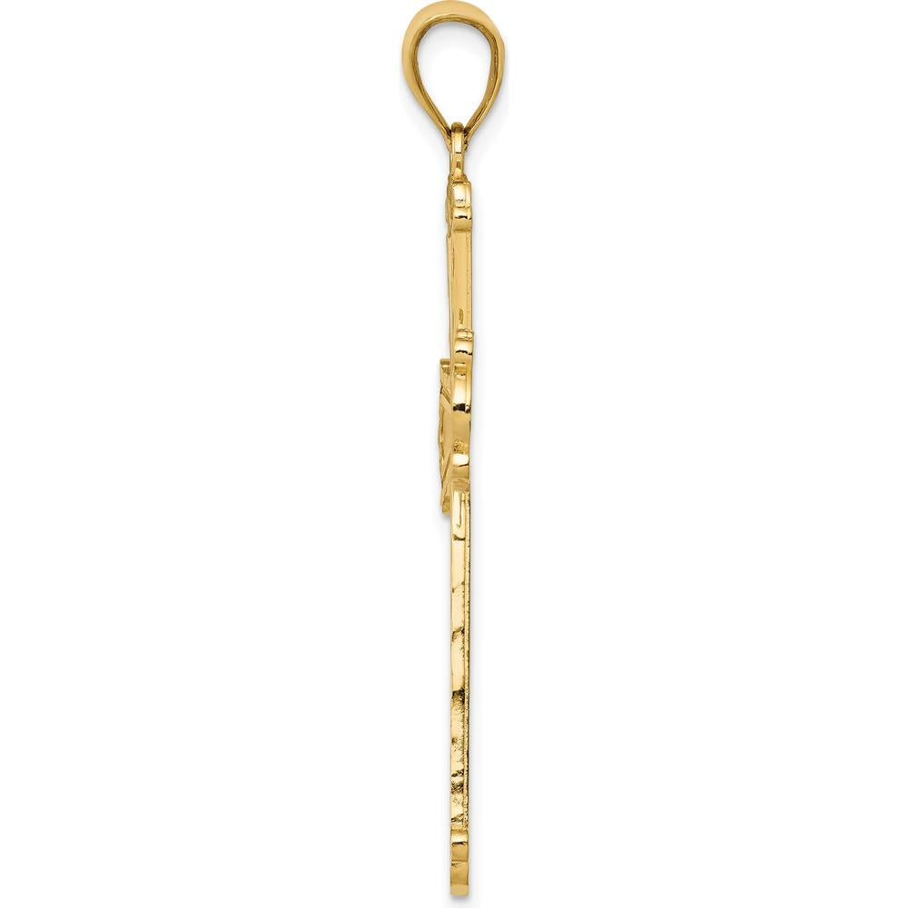 10K Yellow Gold Diamond-Cut Cross Pendant with Polished Finish - 44mm Length