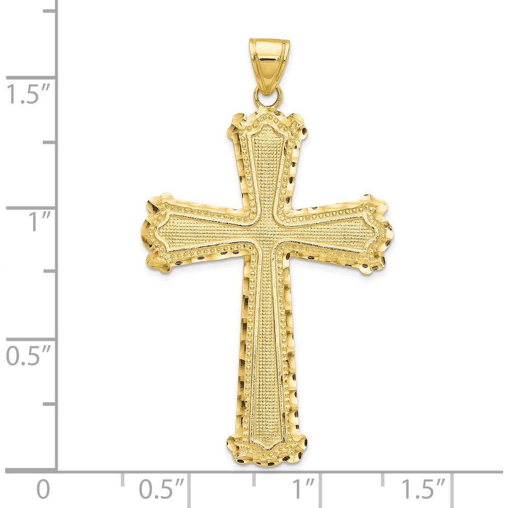 10K Yellow Gold Diamond-Cut Cross Pendant with Polished Finish - 44mm Length