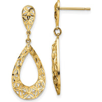 10K Yellow Gold Diamond-Cut Dangle Post Earrings with Polished Finish