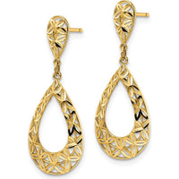 10K Yellow Gold Diamond-Cut Dangle Post Earrings with Polished Finish