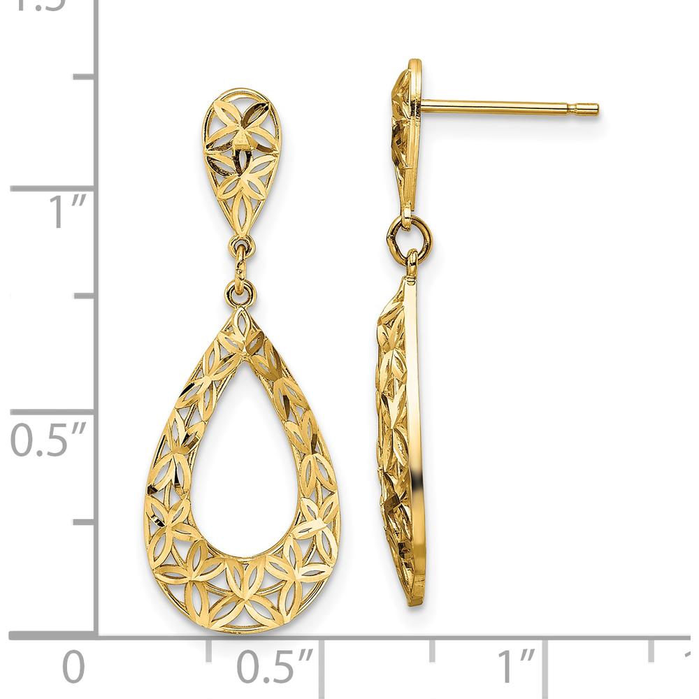10K Yellow Gold Diamond-Cut Dangle Post Earrings with Polished Finish