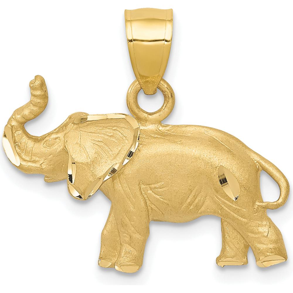 10K Yellow Gold Diamond-Cut Elephant Pendant - 19mm Length, 21mm Width