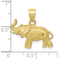10K Yellow Gold Diamond-Cut Elephant Pendant - 19mm Length, 21mm Width