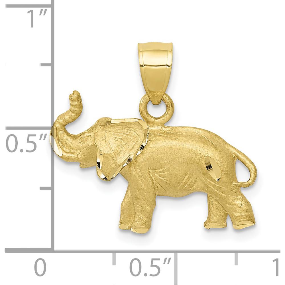 10K Yellow Gold Diamond-Cut Elephant Pendant - 19mm Length, 21mm Width