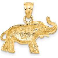 10K Yellow Gold Diamond-Cut Elephant Pendant - 19mm Length, 21mm Width