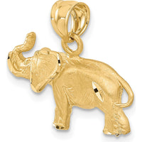 10K Yellow Gold Diamond-Cut Elephant Pendant - 19mm Length, 21mm Width