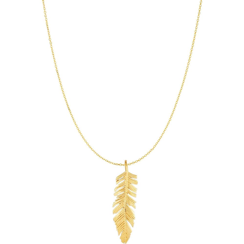 10K Yellow Gold Diamond-Cut Feather Pendant Necklace - 18" by Orozza Fine Jewelry