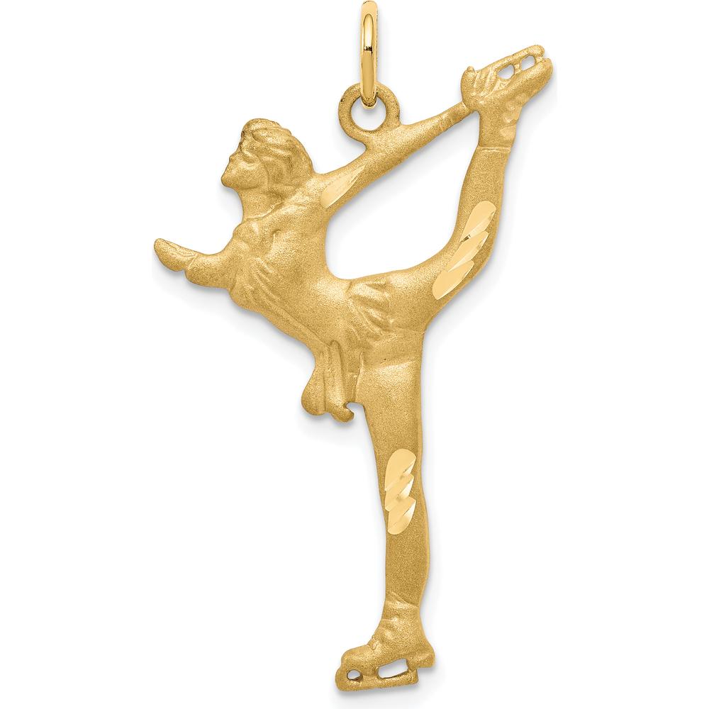 10K Yellow Gold Diamond-Cut Figure Skater Charm - Solid Gold Skating Pendant